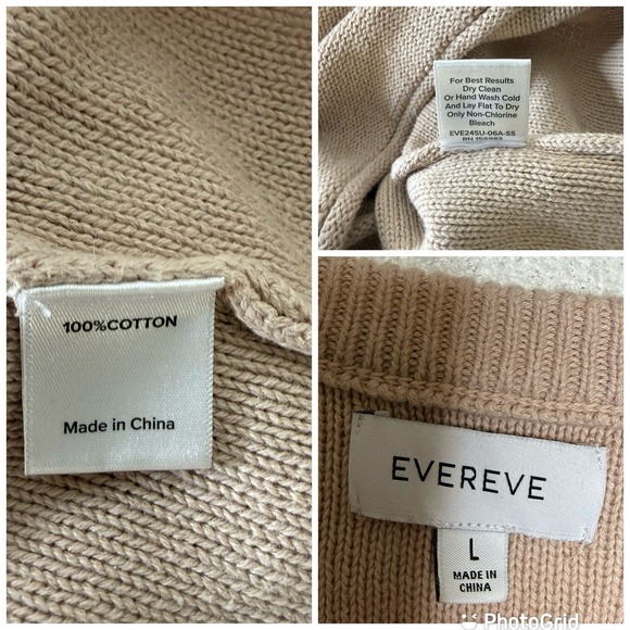 Evereve Jane Pullover Beige Red Cotton Knit Boxy Sweater Top Women's Large Beach - Picture 9 of 9